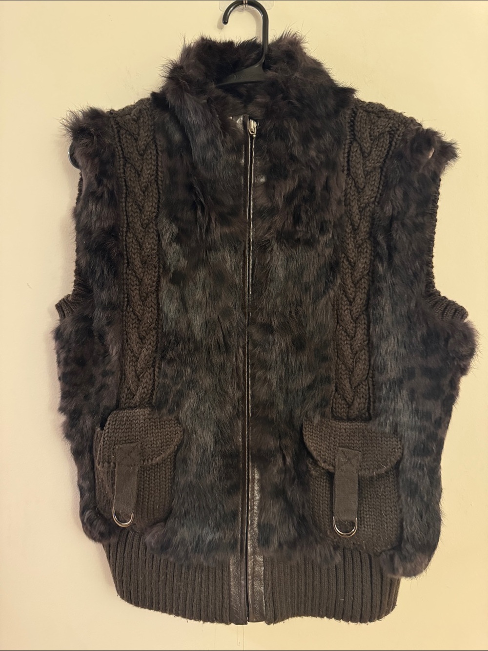 Vintage Authentic rabbit fur and wool vest